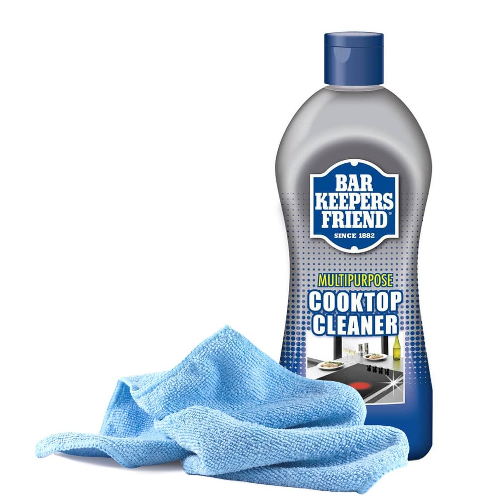 Black Swan Distributors - Bar Keepers Friend Cooktop Cleaner, Lemon Scent (13 oz) & Non-Abrasive, Washable Microfiber Cleaning Cloth (15x15 in) - Home Cleaning Supplies Kit