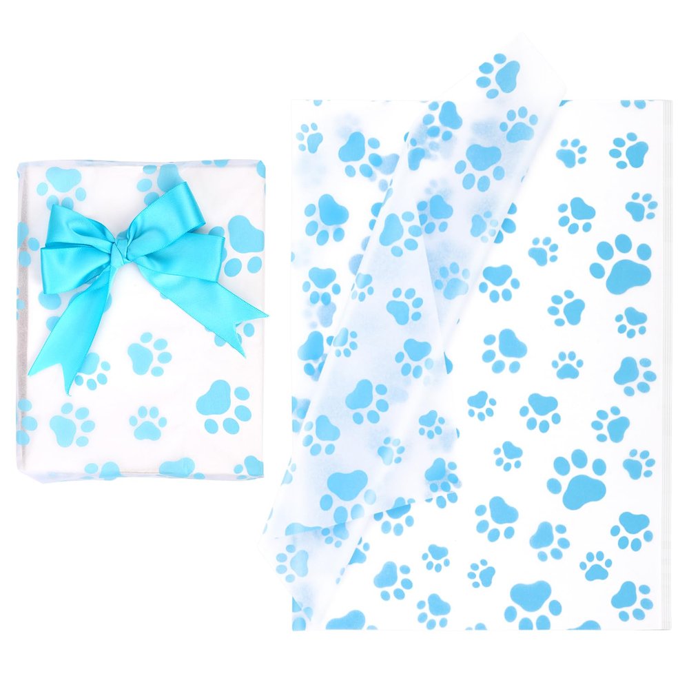 XIHIRCD 30pcs Dog Paw Tissue Paper, 20x14in Cute Paw Print Tissue Paper Gift Wrap Paper Puppy Paws Tissue Paper Sheets for Gift Packaging Wedding Birthday Party Supplies(Blue), M, 01081