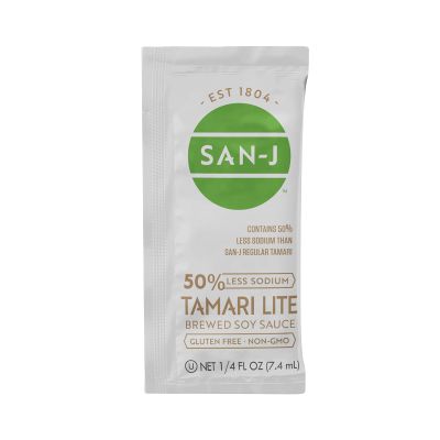 San-J - Gluten Free Tamari Lite Soy Sauce with 50% Less Sodium - Made with 100% Soy - Specially Brewed - 1/4 oz. Individual Portioned Packets - 50 Pack