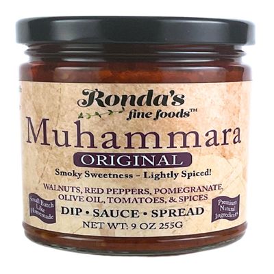 Muhammara by Ronda's Fine Foods | Dip, Sauce, Spread | 9.0 oz Jar | Gourmet, Small-Batch | Smoky Sweetness-Lightly Spiced | Walnuts, Pomegranate, Olive Oil, Red Peppers, Spices | Versatile Condiment