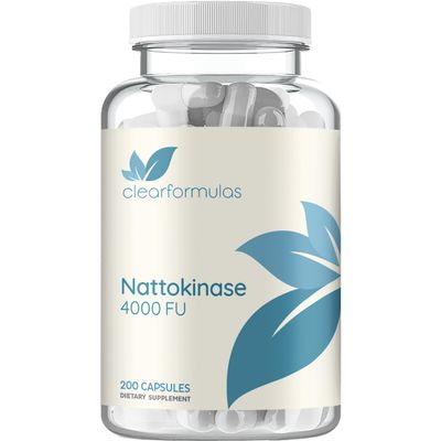 Clear Formulas Nattokinase 4000 FU Enzyme Supplement - Double Strength Nattokinase Supplement from High Potency Non-GMO Gluten Free Natto Extract - 1 Capsule Serving - (200 Servings)