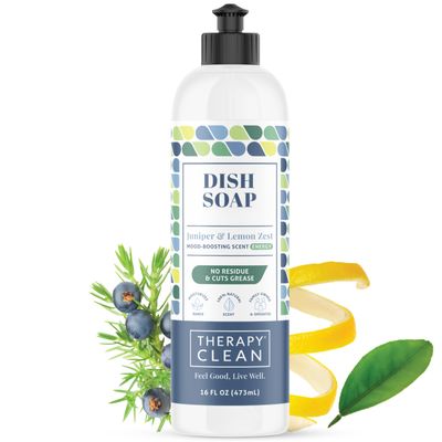 Therapy Clean Plant Based Dish Soap Liquid - Juniper & Lemon Zest fl. 16 oz - Non Toxic Dish Soap Liquid, All Natural Scent, Organic Dishwashing Cleaner and Detergent for Kitchen