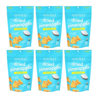 Amzi Foods | Dried Pineapple - Pia Colada (6 2.3oz Packs) | All Natural Snacks | No Sugar Added Dried Pineapple | Dehydrated Fruit