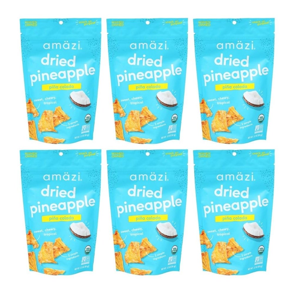 Amzi Foods | Dried Pineapple - Pia Colada (6 2.3oz Packs) | All Natural Snacks | No Sugar Added Dried Pineapple | Dehydrated Fruit