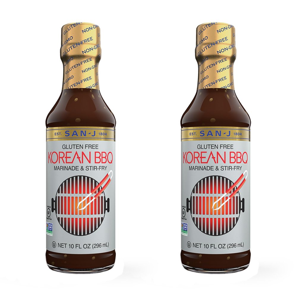 San-J - Gluten Free Korean BBQ Sauce - Bold and Savory Sauce for Cooking - Non-GMO - 10 oz. Bottles - 2 Pack