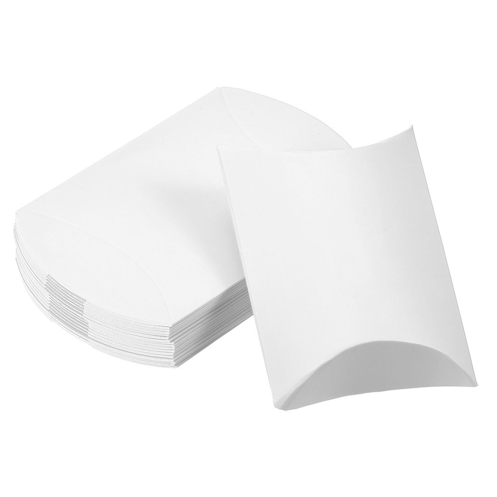 M METERXITY 100 Pack Pillow Boxes - Wedding Gift Box Decoration Candy Chocolate, Apply to Wedding/Party/Christmas (4.5"x2.8", White)