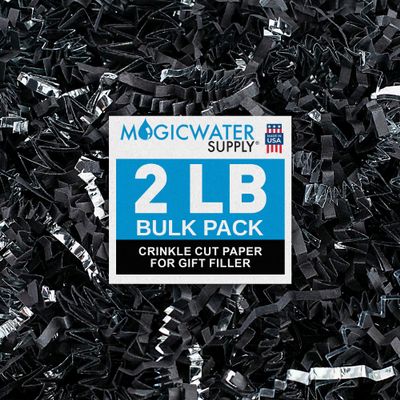 MagicWater Crinkle Cut Paper for Gift Baskets - 2LB - Black & Silver - Perfect for Shredded Paper Filler, Basket Filler, Gift Boxes, Bridesmaid Gifts, Christmas Stuffers & More For All Occasions