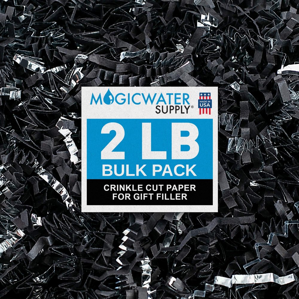 MagicWater Crinkle Cut Paper for Gift Baskets - 2LB - Black & Silver - Perfect for Shredded Paper Filler, Basket Filler, Gift Boxes, Bridesmaid Gifts, Christmas Stuffers & More For All Occasions