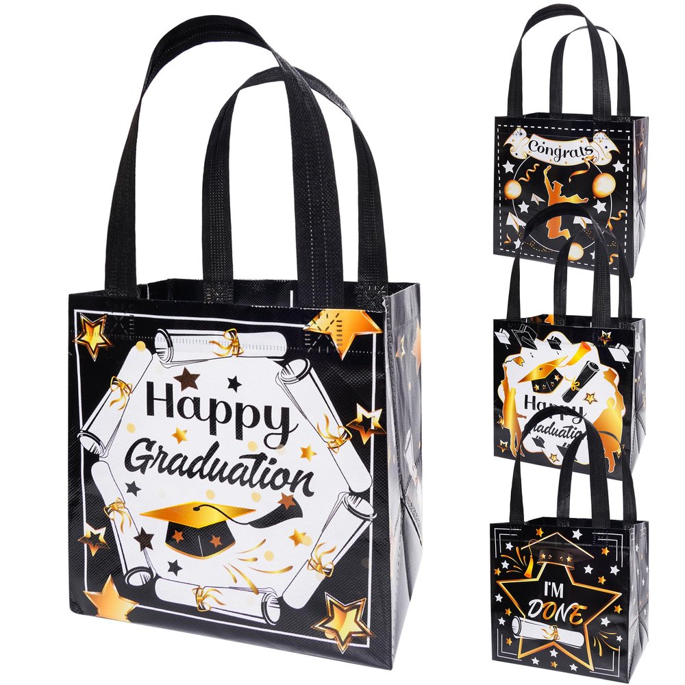 Hmxpls 4pcs Graduation Gift Bag with Handles, Non-Woven Graduation Gift Bags, Reusable Tote Bags for Gifts Wrapping, Graduation Party Favor Supplies