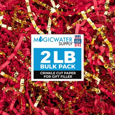 MagicWater Crinkle Cut Paper for Gift Baskets - 2LB - Red & Gold - Perfect for Shredded Paper Filler, Basket Filler, Gift Boxes, Bridesmaid Gifts, Christmas Stuffers & More  Ideal for All Occasions