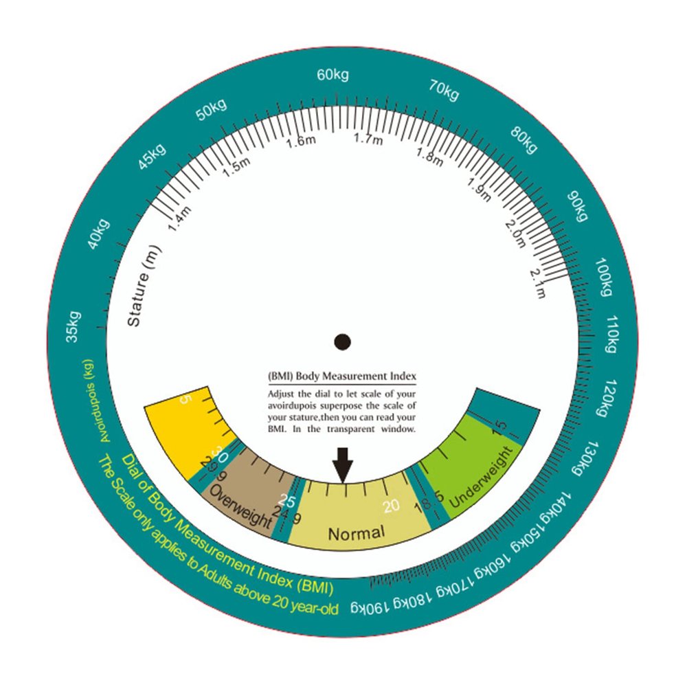 JAGTRADE Bmi Upgraded BMI Body Mass Index Wheel Calculator Single Sided Easy Operation Suitable for 20 Adult 150mm Diameter