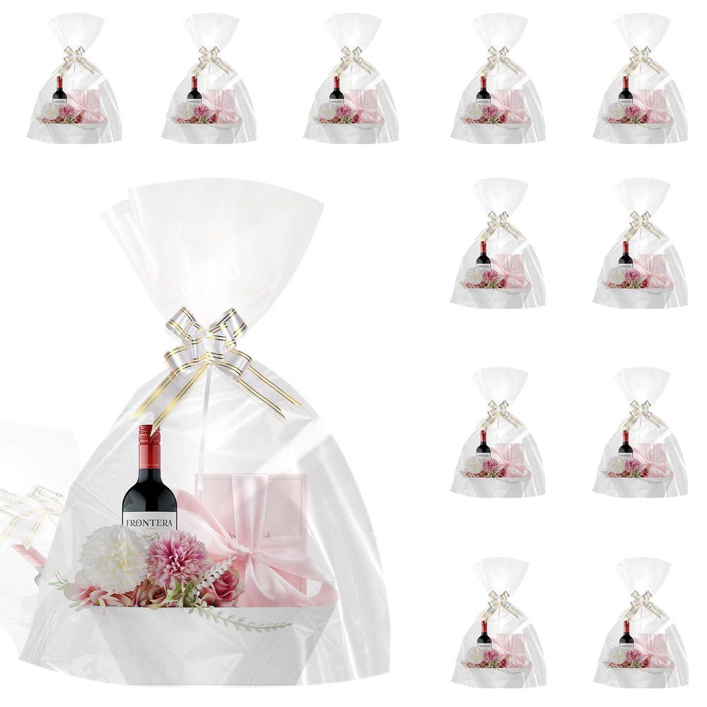 36 Pcs Basket for s DIY Empty Basket Bulk Include 12 Tray with Handles 12 Plastic Bags and 12 Multicolor Bows for Graduation Wedding Birthday,10.23 x 7.08 x 7.08 Inches