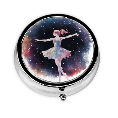 Watercolor Ballet Dancer Space Pill Box 3 Compartment Pill Case, Portable Medicine Pill Organizer for Pocket Purse Pill Box Decorative Metal Medicine Vitamin Organizer