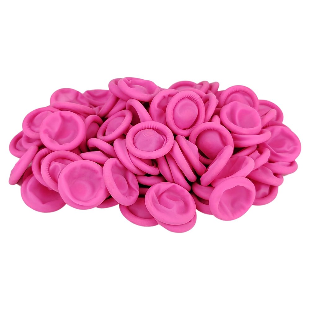 100 Pcs Finger Protectors, Disposable Finger Covers, Latex Anti-Static Finger Tip Rubber Protect Keeping Dressing Dry and Clean (Pink, M)