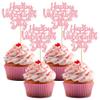 Gyufise 24Pcs Happy Valentine's Day Cupcake Toppers Glitter Sweet Heart Happy Valentines Day Cake Decoration for Wedding Engagement Party Decorations Supplies Pink view 1