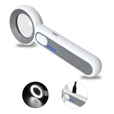 11X Magnifying Glass With Light, Lightweight Rechargeable, 10 LED Power Indicator Handheld for Reading Small Prints, Crafting, Inspecting Coins and Close Work