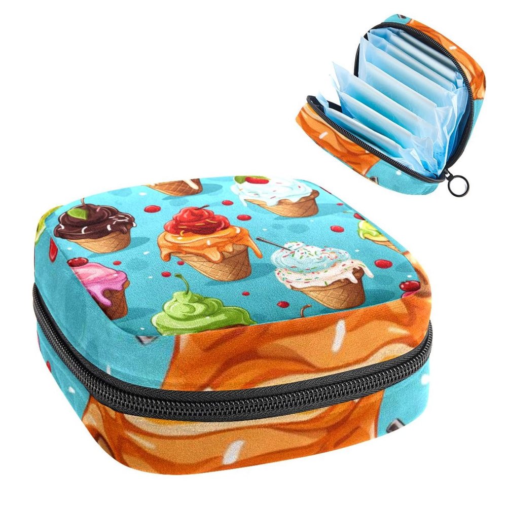 Ice Cream Menstrual Pad Purse for School, Tampons Collect Pouch for Women Girls, Soft Sanitary Napkin Disposal Bags