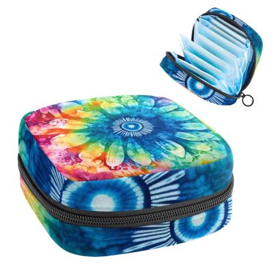 RODAILYCAY Tampons Holder for Purse, Portable Feminine Menstruation Pad Holder, Colorful Tie Dye Cute Sanitary Napkin Storage Bag for Women