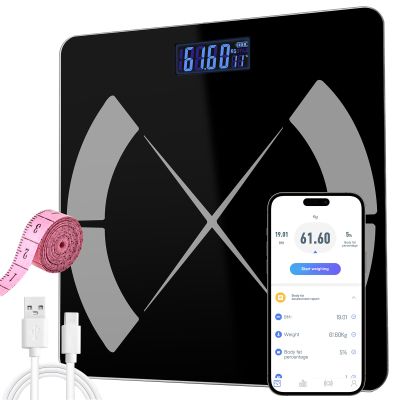 APP Body Fat Scale Intelligent Weight Scale Body Scale Rechargeable Intelligent Weight Scale, Digital Bathroom Scale with Smartphone Application Body Composition Monitoring Health Analyzer (Black)