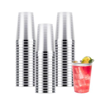 Goodluck 50PCS 12oz Silver Plastic Cups for Party, Disposable Silver Cups, Plastic Cocktail Glasses for Wedding Thanksgiving, Christmas, and