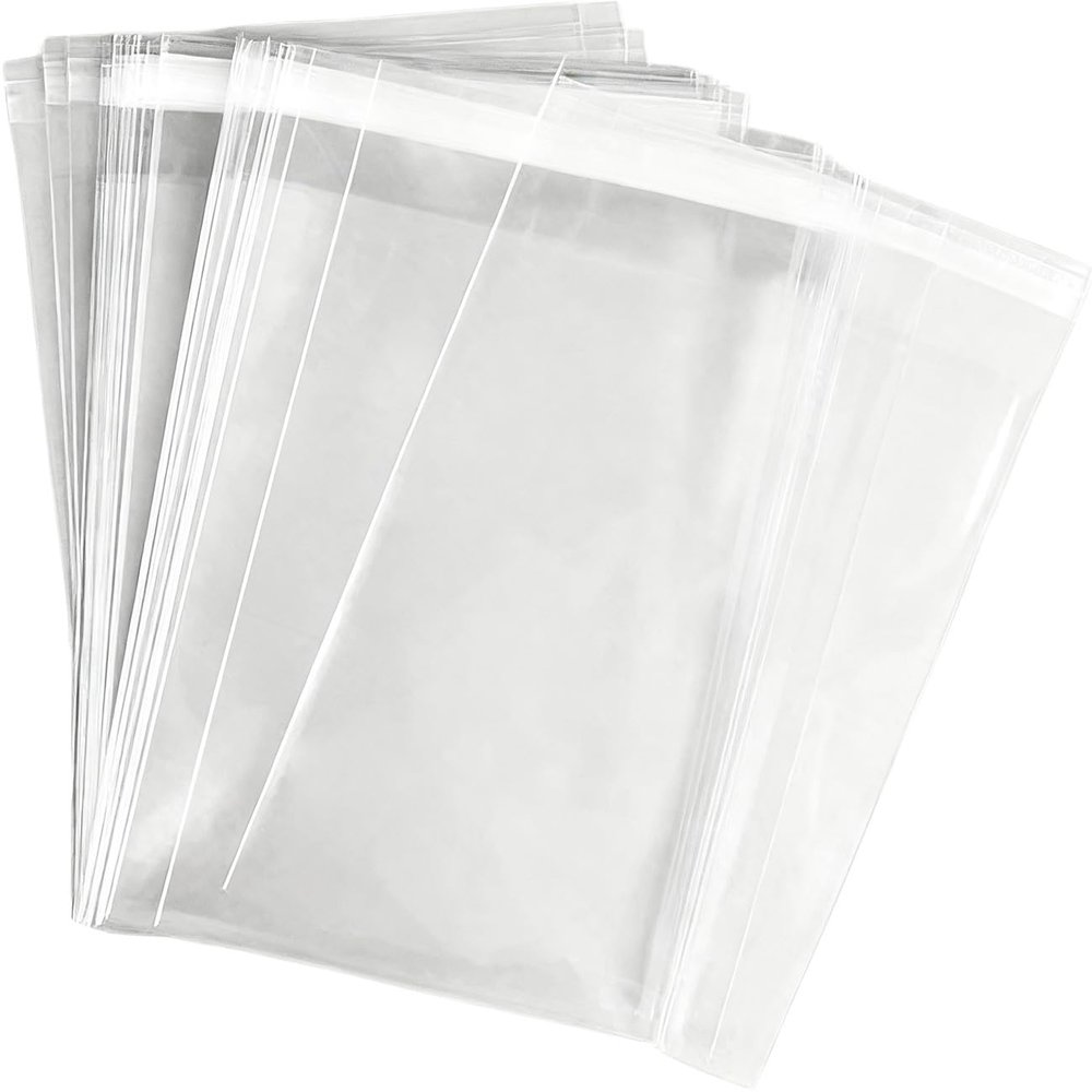 9x12 inch 100Pcs Clear T-Shirt Bags Self Adhesive Cellophane Bag Resealable Sealing Plastic Cello for Clothes, Clothing, Magazines, A4, Small Business Packaging