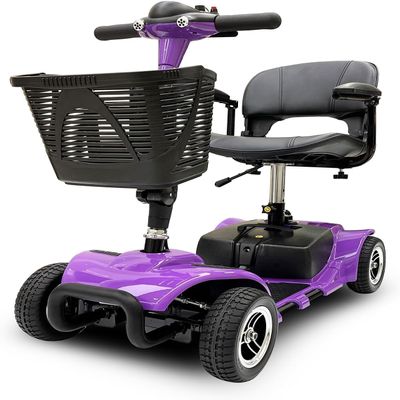 4 Wheel Mobility Scooter, Electric Power Mobile Wheelchair for Seniors Adult with Lights- Collapsible and Compact Duty Travel Scooter w/Basket Purple