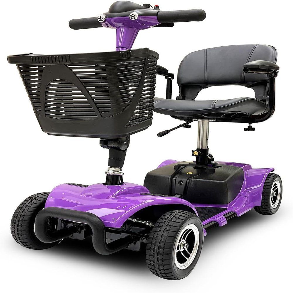 4 Wheel Mobility Scooter, Electric Power Mobile Wheelchair for Seniors Adult with Lights- Collapsible and Compact Duty Travel Scooter w/Basket Purple