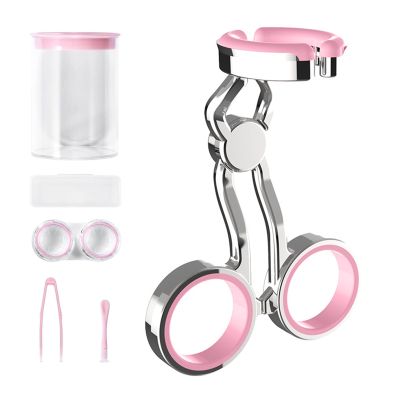 leasote Contact Lens Wearing Aids, Portable Contact Lens Eyelid Stretcher Insertion and Remover Tool, Silicone Center Axis Control Contacts Lens Helper with Comfortable Handle Pink