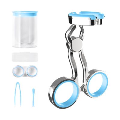 leasote Contact Lens Wearing Aids, Portable Contact Lens Eyelid Stretcher Insertion and Remover Tool, Silicone Center Axis Control Contacts Lens Helper with Comfortable Handle Blue