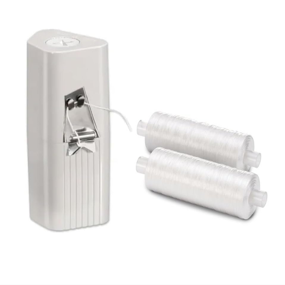 AmeriCan Goods Dental Floss Dispenser with Two Pack Mint Flavor Waxed Silk Floss String 200yd Spool-Professional Refill