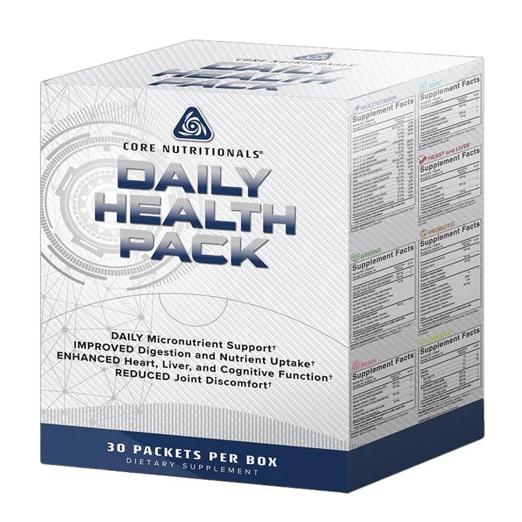 Core Nutritionals Daily Health Pack | Micronutrients, Omega-3s, Probiotics, Reds & Greens | Support for Heart, Liver, Brain, Joints, & Digestion | 30 Packets