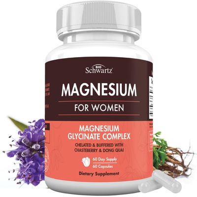 4-in-1 Magnesium Complex for Women - Magnesium Glycinate Supplement for Women with Chasteberry, Dong Quai & Vitamin B6 for Stress Relief, Better Sleep, Nerve, Bone & Muscle Support, 60 Capsules