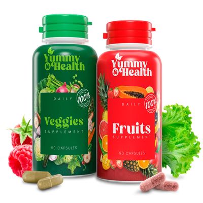 Yummy & Health Fruits & Veggies Capsules 33+ Whole Superfoods from Fruits & Vegetables | 90 Fruit + 90 Veggie Capsules | Vegan, Non-GMO, Gluten-Free | Plant-Based Nutrients & Fiber