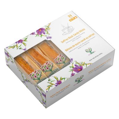 EUPHERBIA Saffron Rock Candy Sticks, 25 Pack, Pure Crystalline Elegance, Handcrafted Sweetness, Sugar Rock Candy (Nabat) Infused with Pure Grade A+ Saffron Threads, Ideal for Tea, Coffee, Milk, and All Your Favorite Hot Beverages, 16Oz, 450 Gram (25x