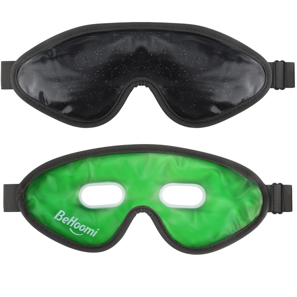 BeHoomi 2Packs Cooling Eye Masks, Ice Eye Mask Cold Compress for Eyes, Reusable Cold Gel Eye Mask for Eye Relaxation, Comfort Snug Fit, Eye Cover for Home, Office, Black & Green