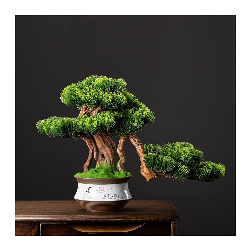 Artificial Bonsai Tree Artificial Plants Pine Bonsai Indoor Decoration Fake Bonsai with Ceramic Pot Feng Shui Good Luck Fortune Bonsai Tree Artificial Living Room Accessories Room Office Decoration Ar