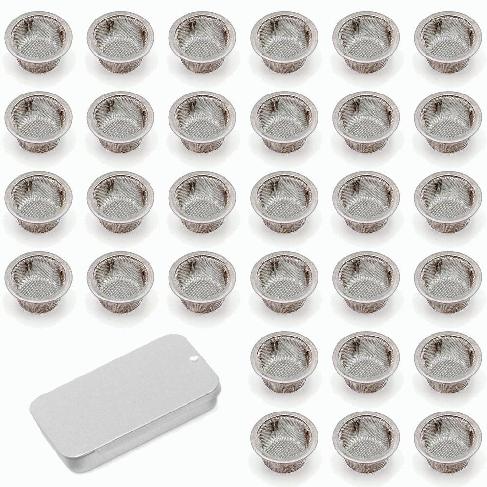 AOMI Pipe Screens Filter Stainless Steel, 30pcs 0.5inch Metal Mesh Bowl Replacement with Box Package for Pipe