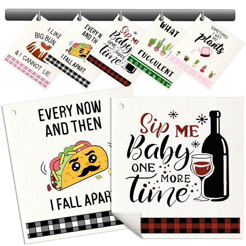 Miss Adola Swedish Dishcloths for Kitchen - 5 Pack Reusable Dish Cloths for Washing Dishes Absorbent Cute Funny Kitchen Towels Cleaning Sponge, Funny Kitchen