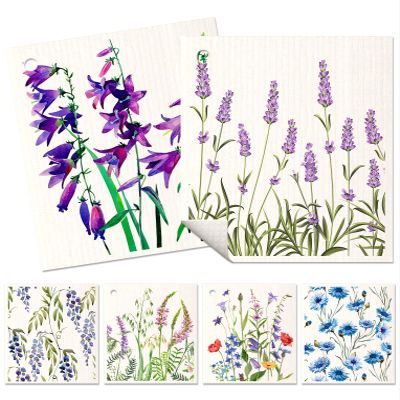 Miss Adola 6 Pack Swedish Dishcloths for Kitchen - Reusable Dish Cloths for Washing Dishes Absorbent Cute Funny Kitchen Towels Cleaning Sponge, Lavender Flower