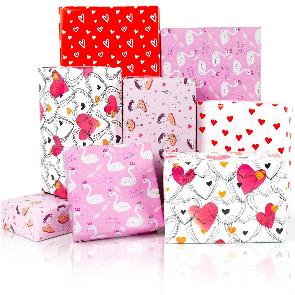 10 Sheets Pink Red Heart Birthday Gift Wrapping Paper, Valentine's Day Wrapping Paper Sheets for Women Girls, Gift Wrapping Paper for Birthday Mothers Day Baby Bridal Shower Wedding, 19.7x27.6Inch
