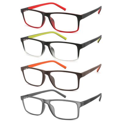 acavefox 4 Pack Reading Glasses Men Readers Blue Light Blocking Computer Eyeglasses Fashion Rubber Temple (Strength 3.25