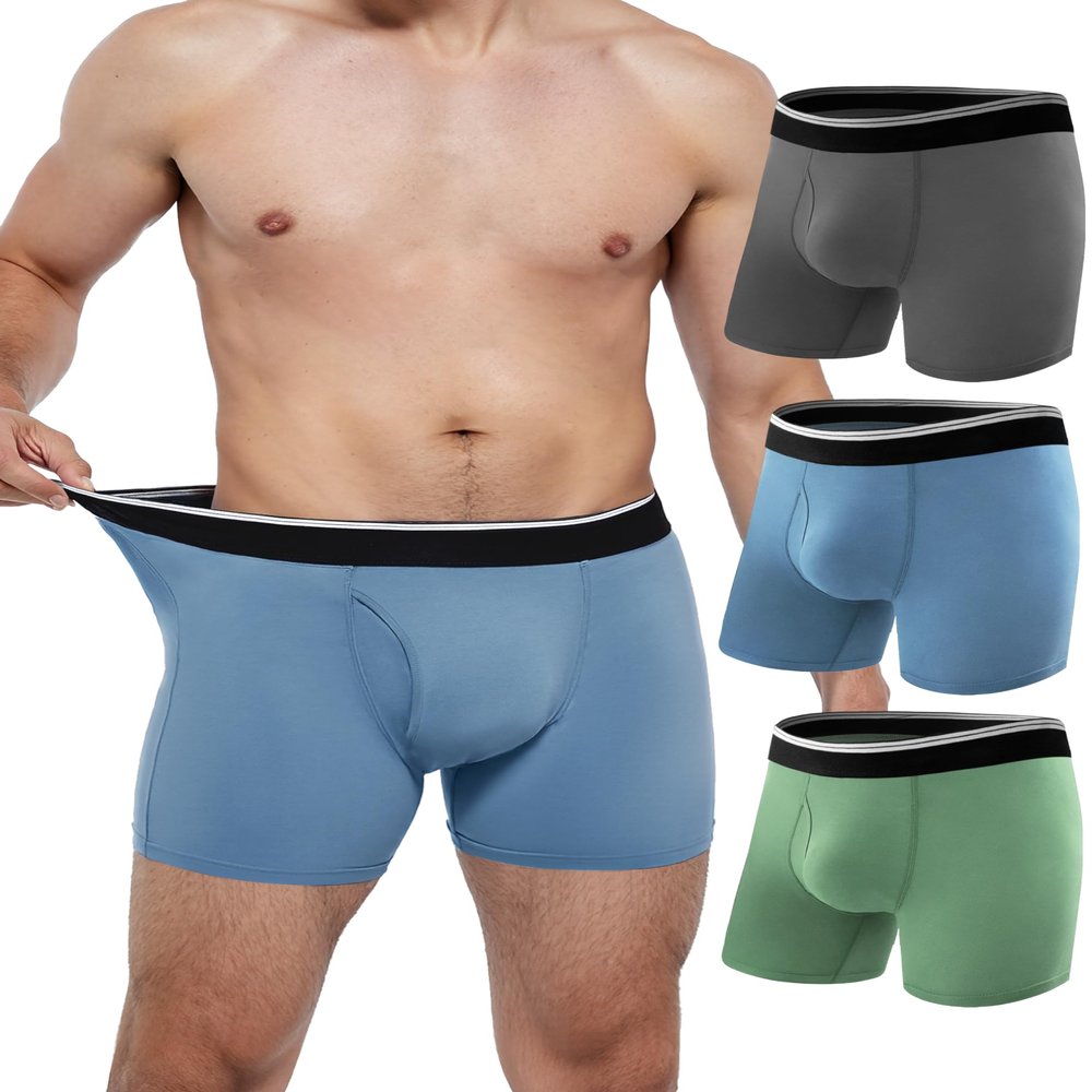 TIICHOO Mens Incontinence Boxer Briefs Washable Soft Protective Leak Proof Underwear for Men for Light Bladder Leakage 3 Pack (Dark Grey/Green/Blue, X-Large)