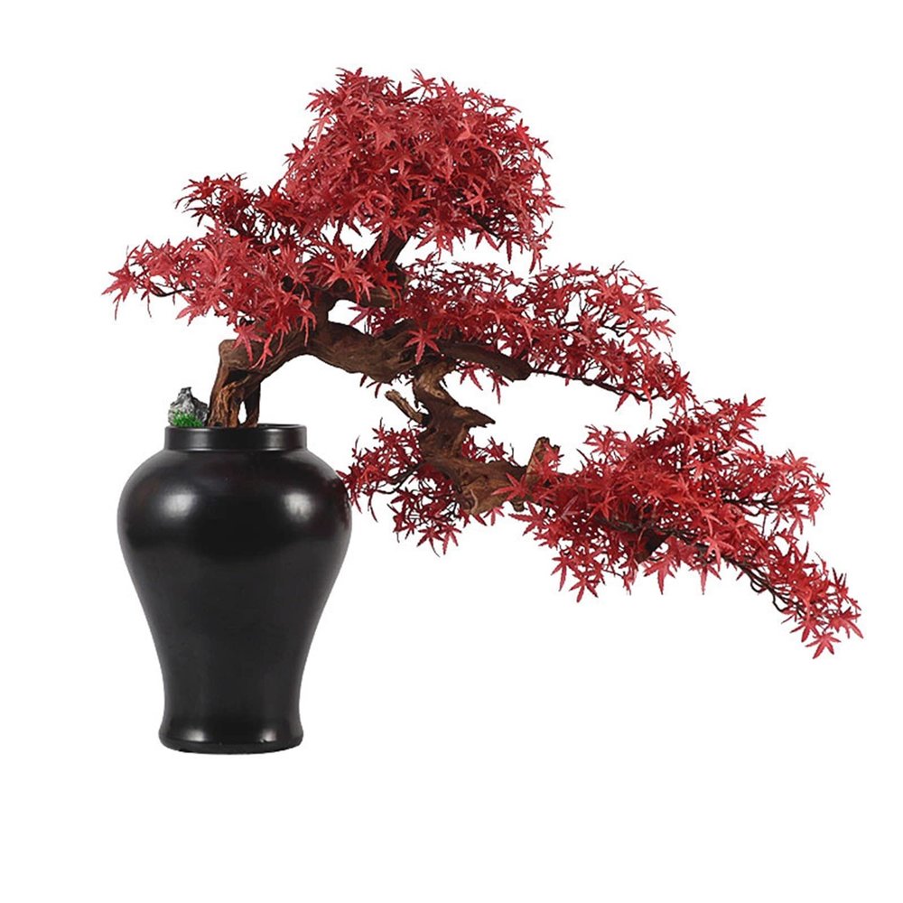 Artificial Plants Bonsai Artificial Bonsai Tree Artificial Bonsai Tree New Chinese Style Red Simulation Maple Bonsai Tree Home Living Room Office Desktop Simulation Bonsai Plant Ceramic Vase Artificia