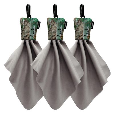 SPUDZ Classic Microfiber Lens Cleaner Clip-On Pouch, Washable for Binoculars, Scopes, Glasses, Screens | Alpine Mountain Camo, 6 x 6 Inch (3-Pack)