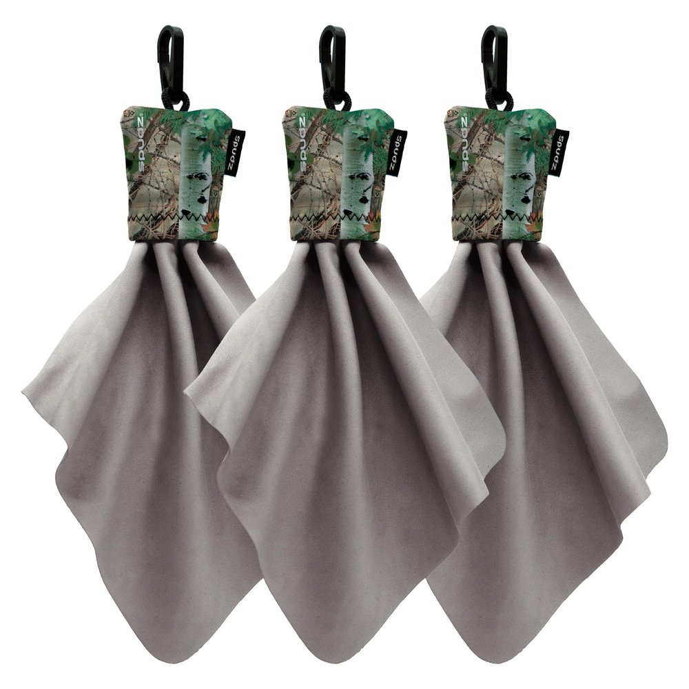 SPUDZ Classic Microfiber Lens Cleaner Clip-On Pouch, Washable for Binoculars, Scopes, Glasses, Screens | Alpine Mountain Camo, 6 x 6 Inch (3-Pack)