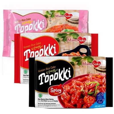 MamaSuka Instant 3 Variant Topokki Korean Rice Cake, 134 gram (Pack of 3)