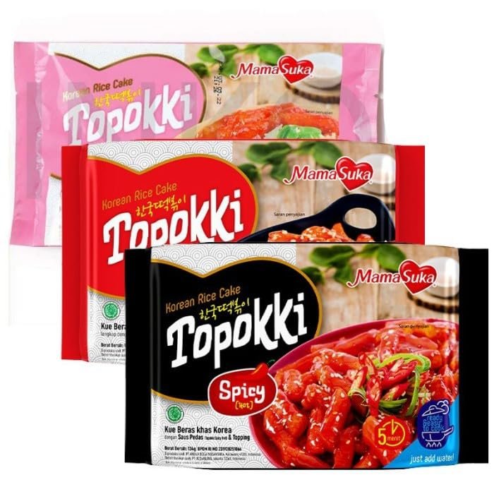 MamaSuka Instant 3 Variant Topokki Korean Rice Cake, 134 gram (Pack of 3)