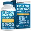 4-in-1 Fish Oil Omega 3 Fatty Supplements (2100mg) - Omega 3 Fish Oil with Vitamins D3 K2 and CoQ10 - Lemon Flavored (120 softgels) view 1
