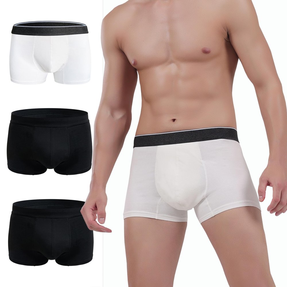 AIRCUTE Men Urinary Incontinence Underwear Washable Absorbency Soft Bladder Leak Proof Boxer Briefs 60 ML 3 Pack (4X-Large,Black-Black-White)