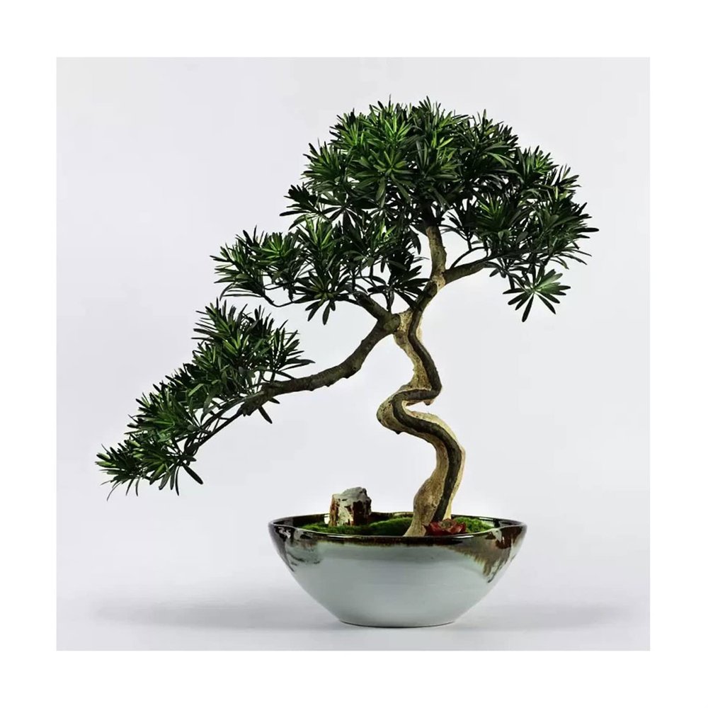 Artificial Plants Bonsai Artificial Bonsai Tree Artificial Bonsai Tree New Chinese-Style Simulation Luohan Pine Bonsai Tree 25.6 in Large Green Simulation Welcome Pine Bonsai Plant Ceramic Flower Pot
